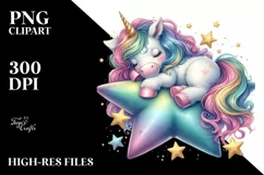 Colorful Baby Unicorn Napping on Star Product Image 1