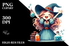 Retro Evil Witch with Magic Potion Watercolor PNG Product Image 2