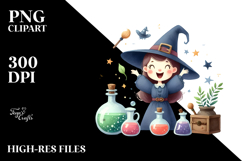 Retro Evil Witch with Magic Potion Watercolor PNG Product Image 2