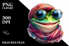 Funny Cute Frog Portrait Watercolor Clipart Product Image 1