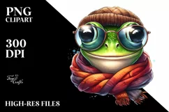 Funny Cute Frog Portrait Watercolor Clipart Product Image 1