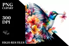 Artistic Hummingbird, Flowers | Sublimation | Clipart Product Image 1