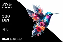 Artistic Hummingbird, Flowers | Sublimation | Clipart Product Image 1