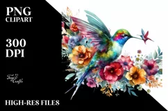 Artistic Hummingbird, Flowers | Sublimation | Clipart Product Image 1