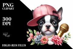 Watercolor Baby Boston Terrier Singing Clipart Product Image 1