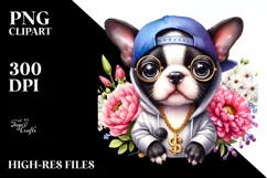 Watercolor Baby Boston Terrier Singing Clipart Product Image 3