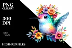 Vibrant Hummingbird Flower Crown | Clipart Product Image 1
