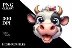Cow Excited Bow Cow Portrait | Clipart Product Image 1