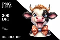 Cow Excited Bow Cow Portrait | Clipart Product Image 3