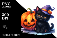 Black Cat Pumpkin Watercolor Clipart Product Image 2