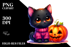 Black Cat Pumpkin Watercolor Clipart Product Image 2