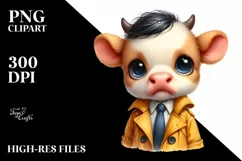 Funny Baby Cow with Tie | Raincoat Caricature Product Image 3