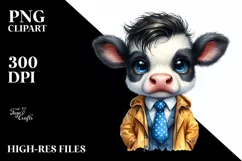 Thoughtful Baby Cow with Tie and Raincoat | Sublimation | Product Image 1