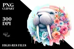 Pastel Walrus, Flowers | Sublimation | Clipart Product Image 1