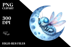 Sleeping Baby Dragonfly on Moon | Clipart Product Image 2