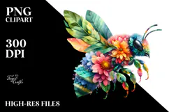 Vibrant Watercolor Bee, PNG Product Image 2