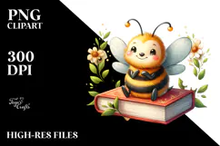Watercolor Funny Bee on a Book | Clipart Product Image 2