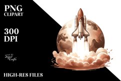 Vintage Roket Watercolor Brownish Clipart Product Image 1