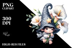 White Background Gnome with Calla Lily Floral Frame PNG Product Image 2