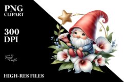 White Background Gnome with Calla Lily Floral Frame PNG Product Image 2