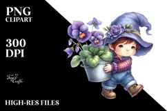 Baby GNOME with Big Hat and Violet, Transparent PNG Product Image 2
