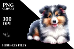 Happy Cute Collie Dog, Watercolor Art Product Image 2