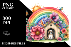 Dog House Rainbow Flower Watercolor Clipart Product Image 2