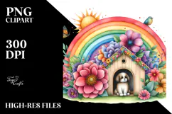 Dog House Rainbow Flower Watercolor Clipart Product Image 2