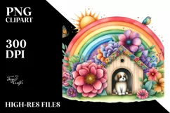 Dog House Rainbow Flower Watercolor Clipart Product Image 3