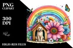Dog House Rainbow Flower Watercolor Clipart Product Image 3