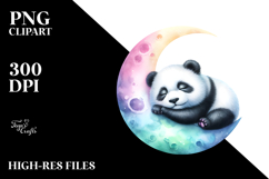 Pastel Sleeping Panda on Moon | Clipart Product Image 2