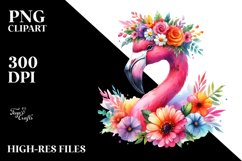Cartoon Flamingo with Flower Crown, Bright PNG Product Image 2