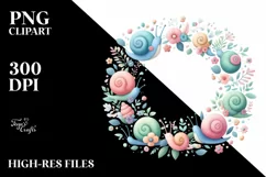 Colorful Snail Floral Frame | Sublimation | Clipart Product Image 1