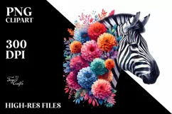 Vibrant Zebra Made of Flowers | Sublimation | Clipart Product Image 1