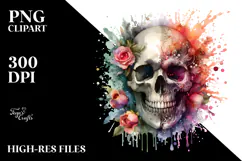 Grungy Skull with Splashes, Artistic PNG Product Image 2
