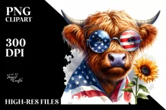 Thoughtful Highland Cow Portrait with es | Clipart Product Image 1