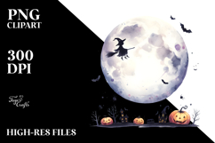 Funny Halloween Clipart with Full Moon, Simple PNG Product Image 2