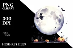 Funny Halloween Clipart with Full Moon, Simple PNG Product Image 1