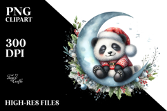 Watercolor Panda on Moon Boho Christmass Clipart Product Image 2