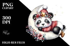 Watercolor Panda on Moon Boho Christmass Clipart Product Image 2