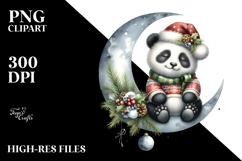 Watercolor Panda on Moon Boho Christmass Clipart Product Image 2