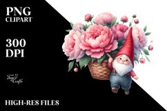 Cute Small Gnome with Large Peonies PNG Product Image 2