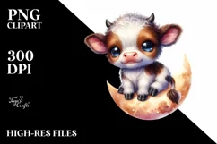 Cute Highland Cow on Moon PNG Product Image 3