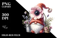 Cute Gnome with Anemone Floral Ornament PNG Product Image 2