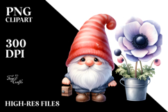 Cute Gnome with Anemone PNG Product Image 2