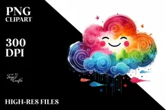 Smiling Cloud, Colorful Watercolor PNG Product Image 2