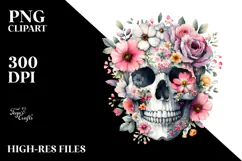 Boho Skull Made of Spring Flowers PNG Product Image 2