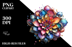 Colorful Shiny Dahlia with Metallic Frame, PNG Product Image 2