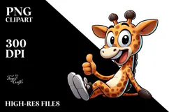 Excited Giraffe Cartoon Vector Art PNG Product Image 2