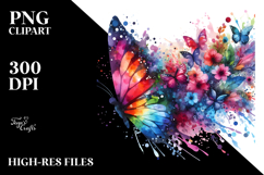 Colorful Butterfly Grungy Painting PNG Product Image 2